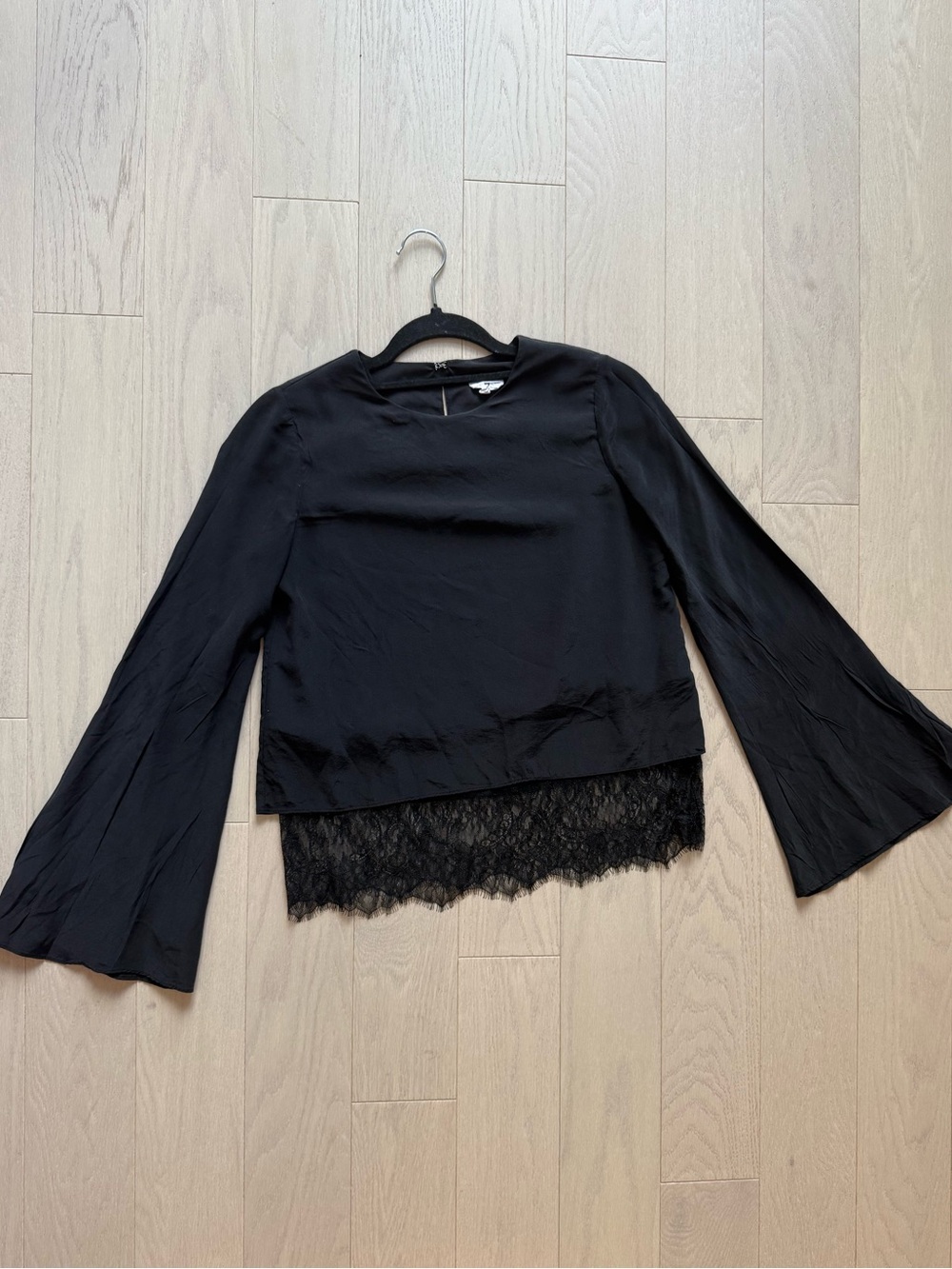 Cami NYC Black Lace-Hem Bell Sleeve Blouse